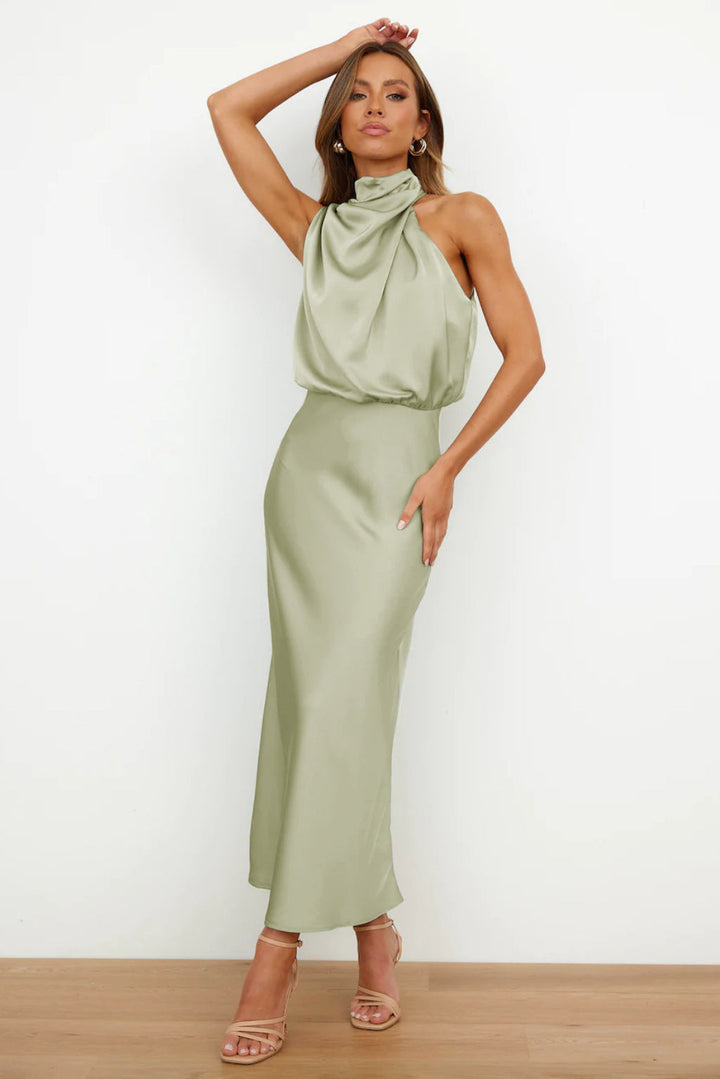 Valeria - Satin Halter Neck Long Dress