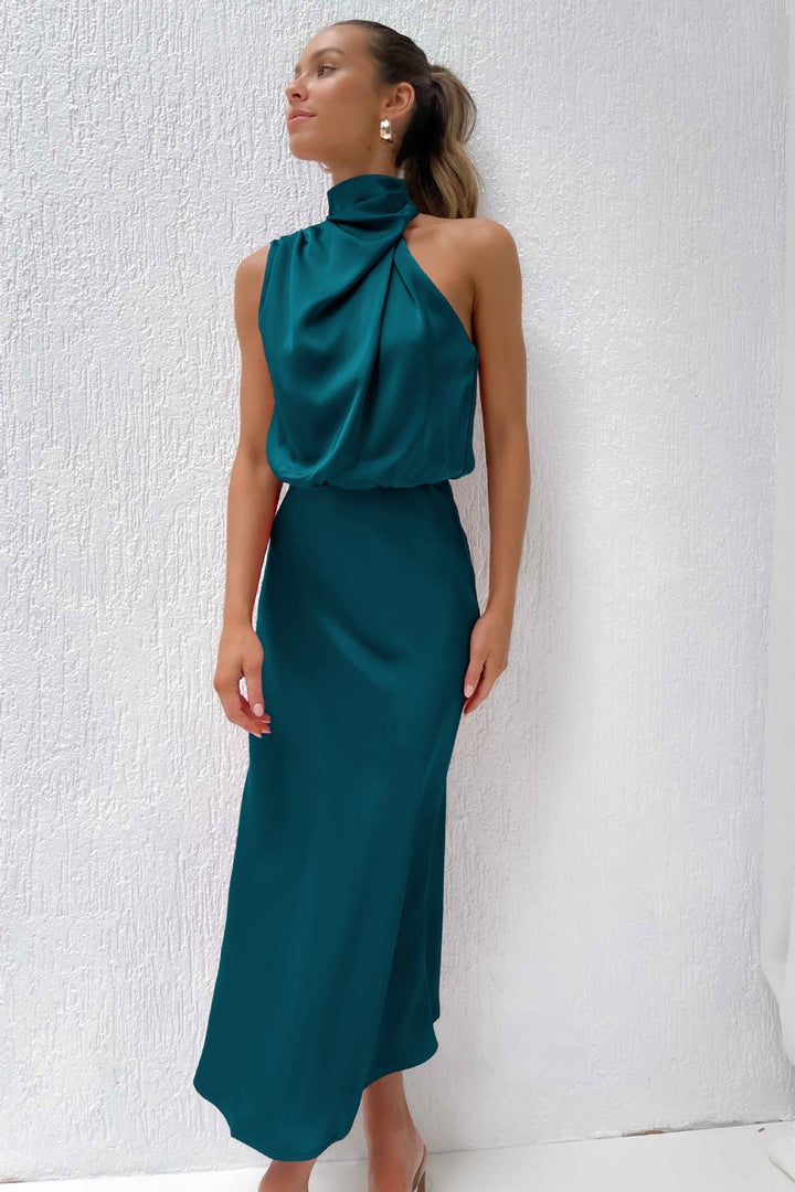 Valeria - Satin Halter Neck Long Dress