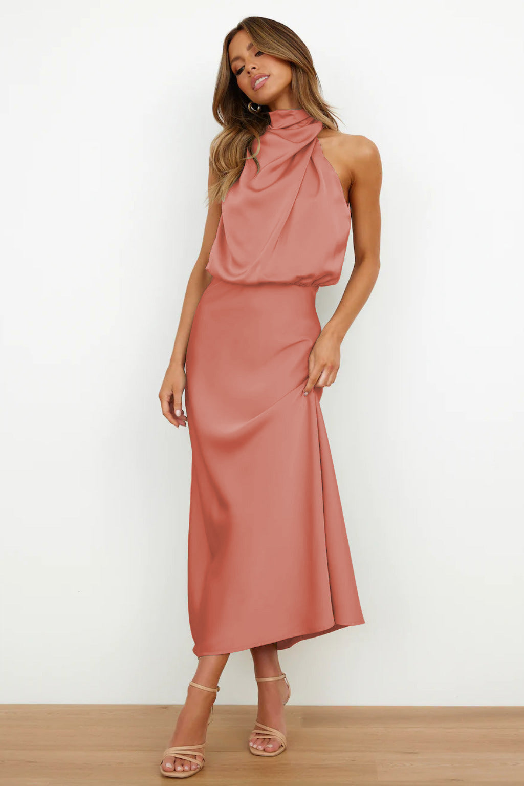 Valeria - Satin Halter Neck Long Dress