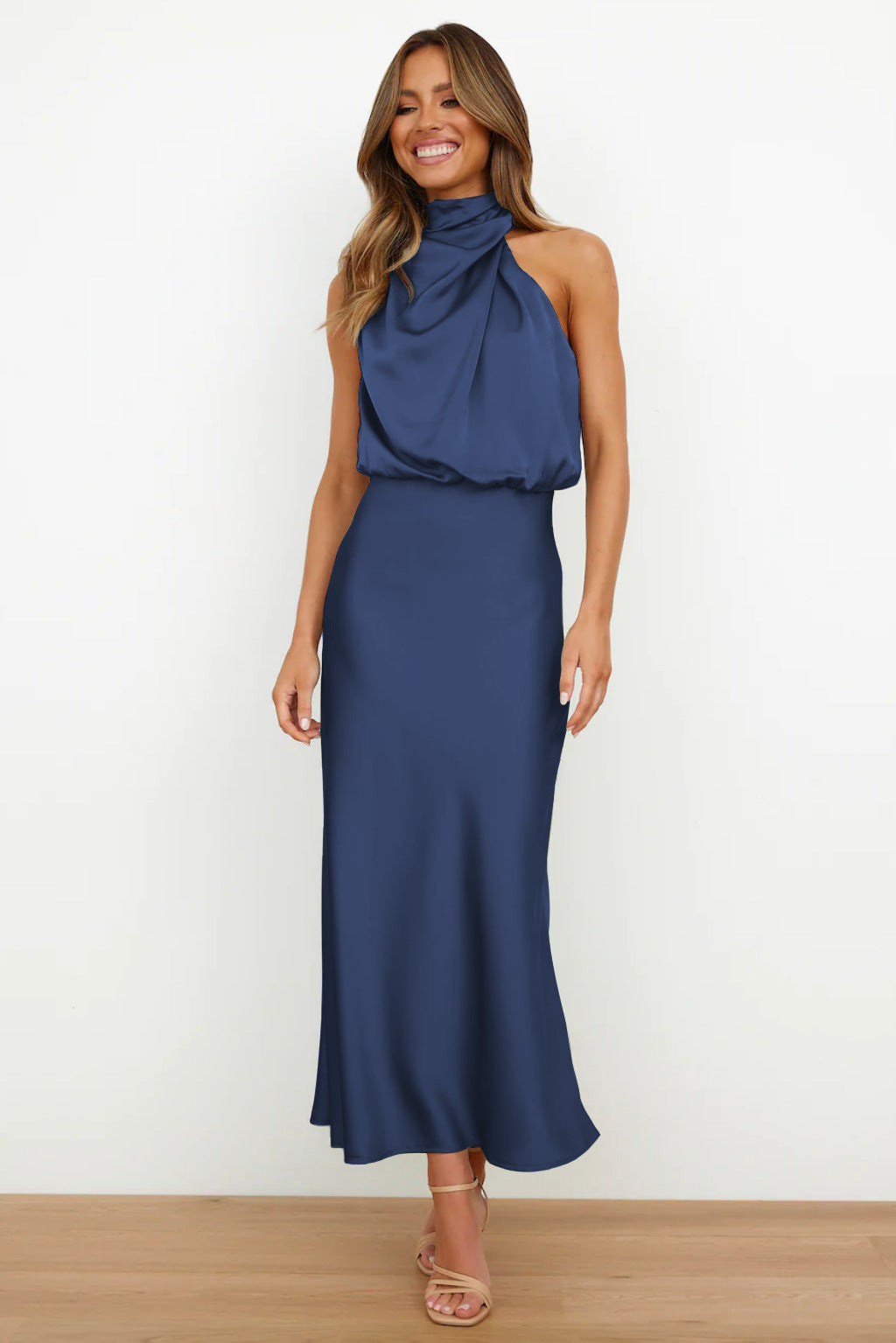 Valeria - Satin Halter Neck Long Dress