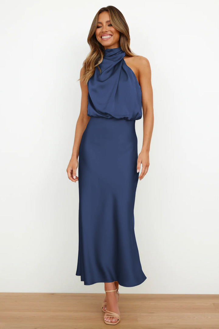 Valeria - Satin Halter Neck Long Dress