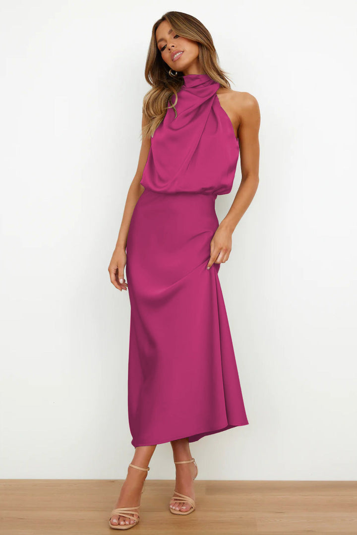Valeria - Satin Halter Neck Long Dress