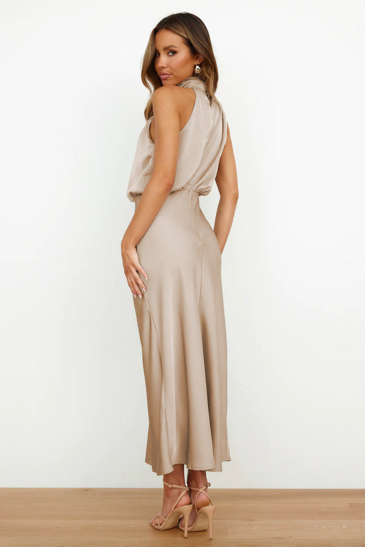 Valeria - Satin Halter Neck Long Dress