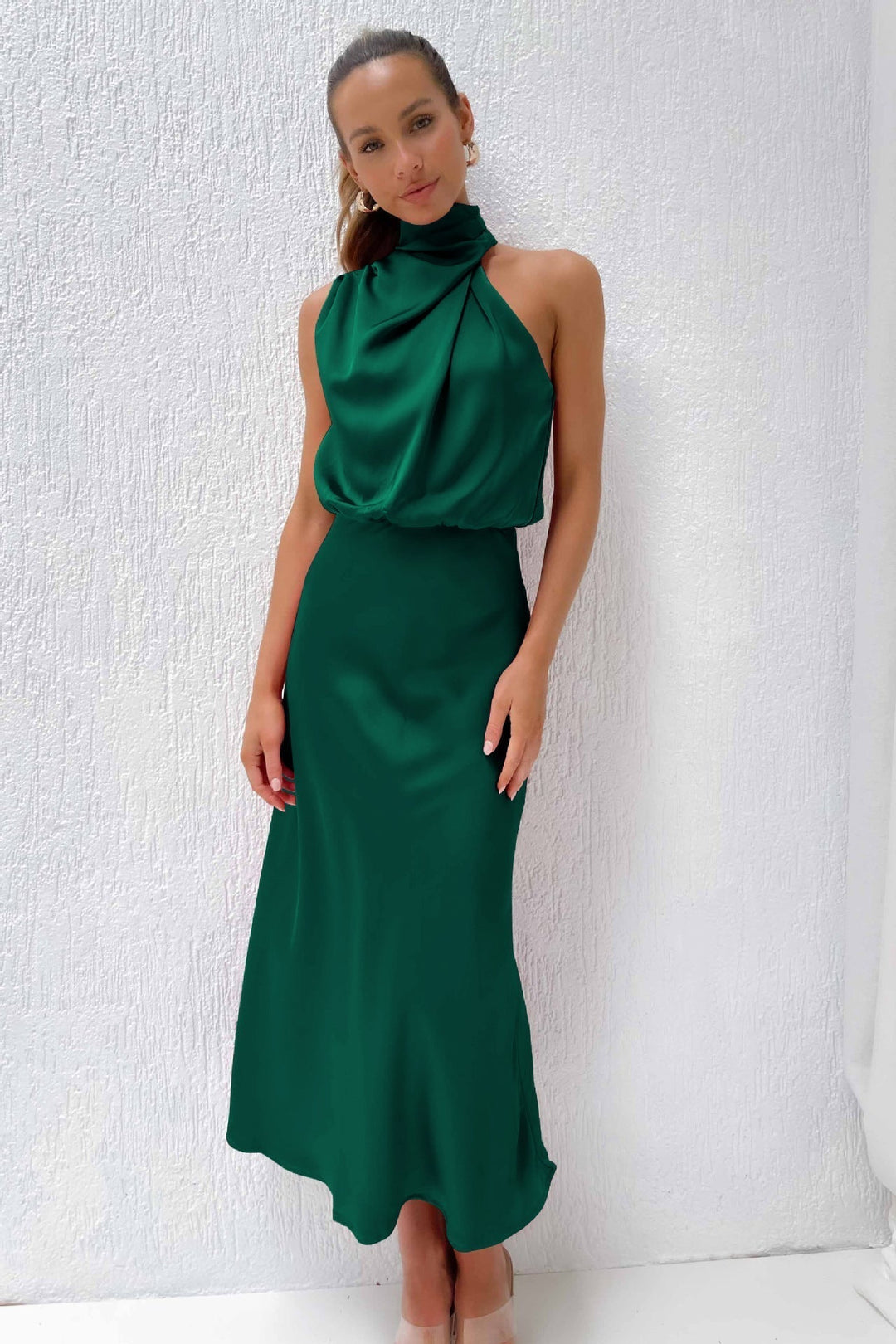 Valeria - Satin Halter Neck Long Dress