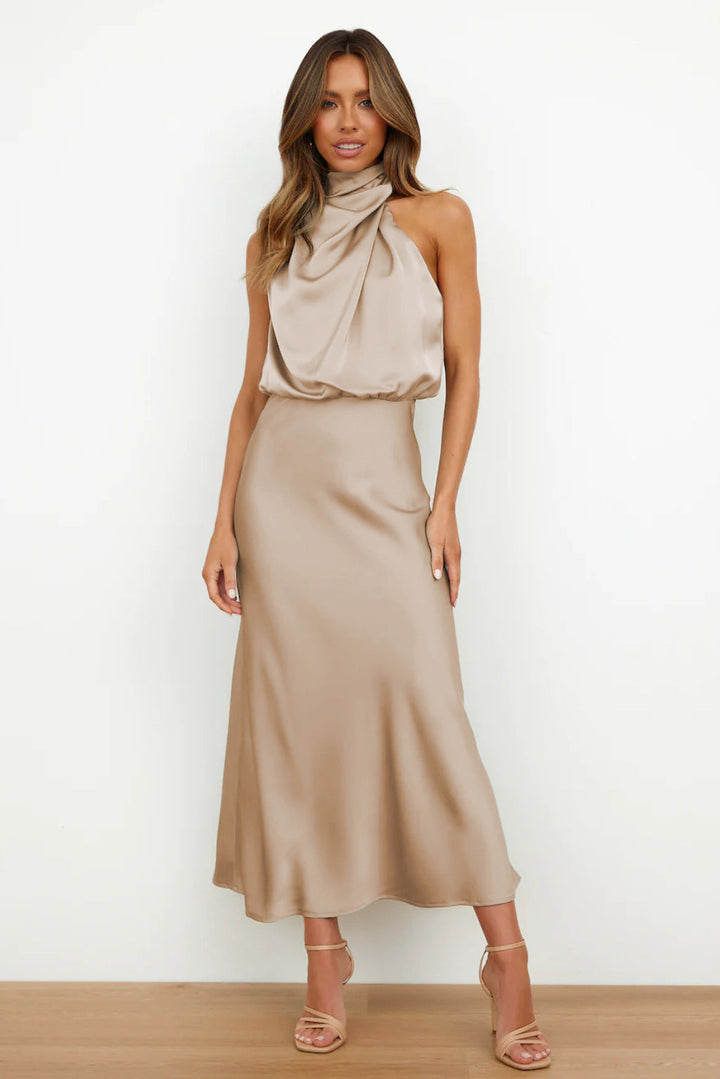Valeria - Satin Halter Neck Long Dress