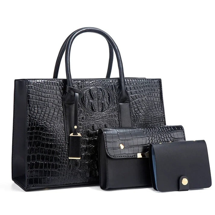 Sabina - Elegant Handbag Set with Crocodile Skin Pattern, Wallet, and Clutch